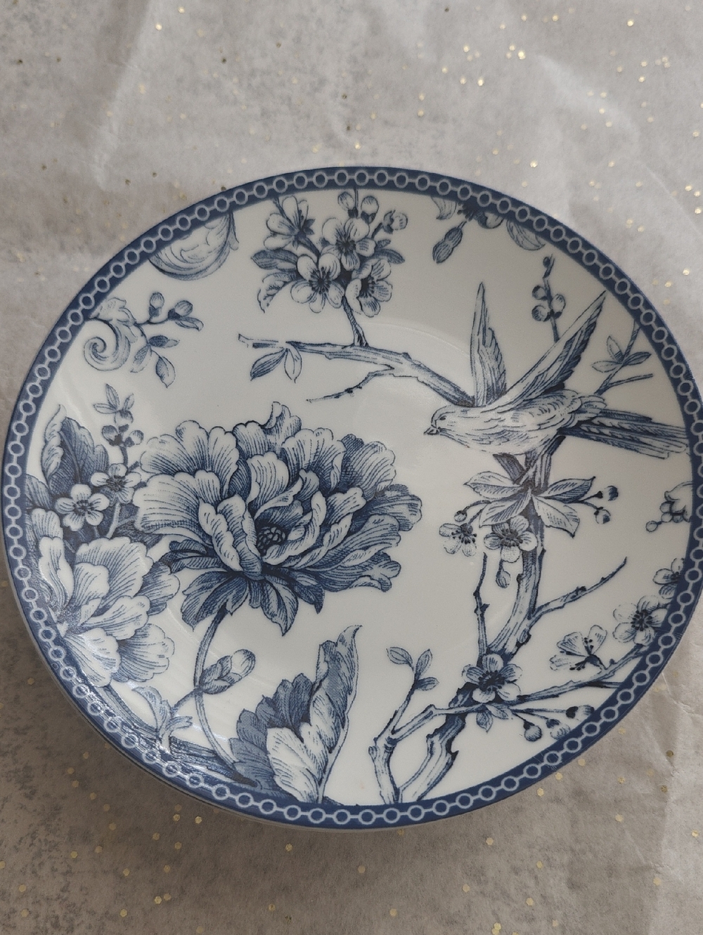 222 Fifth Adelaide Blue 6.5in Salad Plate 3 Pce Blue/White Bird Porcelain Toile